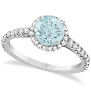 Halo Aquamarine and Diamond Engagement Ring 14K White Gold 1.81ct - All