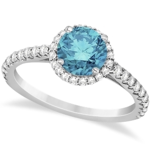 Halo Blue Diamond and Diamond Engagement Ring 14K White Gold 1.50ct - All