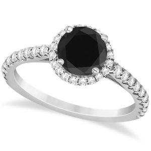 Halo Black Diamond and Diamond Engagement Ring 14K White Gold 1.50ct - All