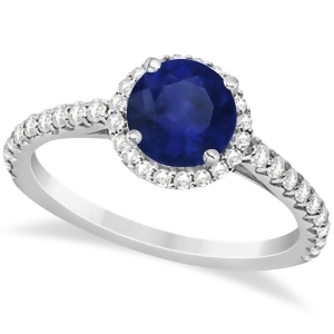 Halo Blue Sapphire and Diamond Engagement Ring 14K White Gold 1.91ct - All