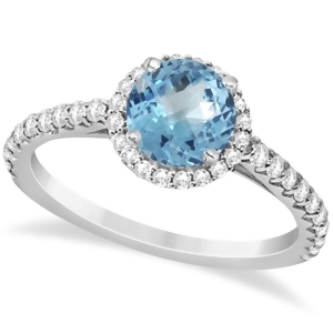 Halo Blue Topaz and Diamond Engagement Ring 14K White Gold 1.86ct - All