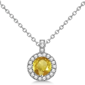 Yellow Sapphire and Diamond Halo Pendant Necklace 14k White Gold 1.07ct - All
