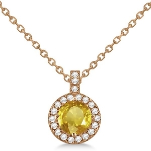 Yellow Sapphire and Diamond Halo Pendant Necklace 14k Rose Gold 1.07ct - All