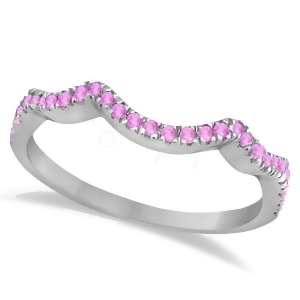 Contoured Semi Eternity Pink Sapphire Wedding Band 14K White Gold 0.21ct - All