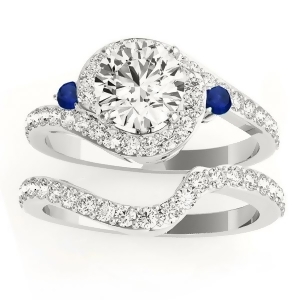 Halo Swirl Sapphire and Diamond Bridal Set 14k White Gold 0.77ct - All