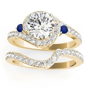 Halo Swirl Sapphire and Diamond Bridal Set 18K Yellow Gold 0.77ct - All