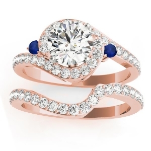 Halo Swirl Sapphire and Diamond Bridal Set 18K Rose Gold 0.77ct - All