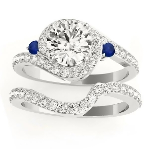 Halo Swirl Sapphire and Diamond Bridal Set 18K White Gold 0.77ct - All