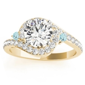 Halo Swirl Aquamarine and Diamond Engagement Ring 18K Yellow Gold 0.48ct - All