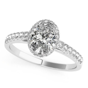 Diamond Halo Oval Shape Engagement Ring 18k White Gold 1.47ct - All