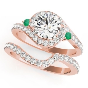 Halo Swirl Emerald and Diamond Bridal Set 14k Rose Gold 0.77ct - All