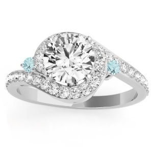 Halo Swirl Aquamarine and Diamond Engagement Ring 14k White Gold 0.48ct - All