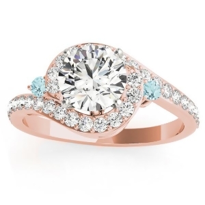 Halo Swirl Aquamarine and Diamond Engagement Ring 14k Rose Gold 0.48ct - All