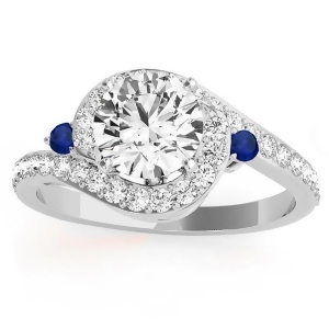 Halo Swirl Sapphire and Diamond Engagement Ring 14k White Gold 0.48ct - All