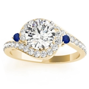 Halo Swirl Sapphire and Diamond Engagement Ring 14k Yellow Gold 0.48ct - All