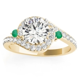 Halo Swirl Emerald and Diamond Engagement Ring 14k Yellow Gold 0.48ct - All