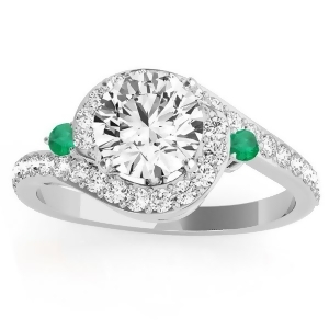 Halo Swirl Emerald and Diamond Engagement Ring 18K White Gold 0.48ct - All