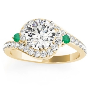 Halo Swirl Emerald and Diamond Engagement Ring 18K Yellow Gold 0.48ct - All