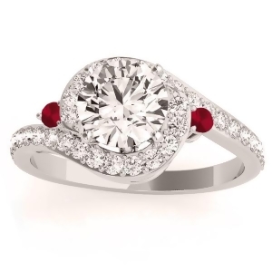 Halo Swirl Ruby and Diamond Engagement Ring 14k White Gold 0.48ct - All