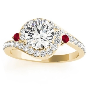 Halo Swirl Ruby and Diamond Engagement Ring 14k Yellow Gold 0.48ct - All