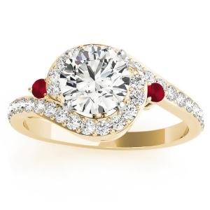 Halo Swirl Ruby and Diamond Engagement Ring 18K Yellow Gold 0.48ct - All