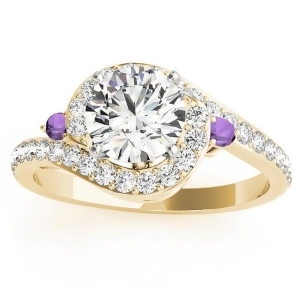 Halo Swirl Amethyst and Diamond Engagement Ring 14k Yellow Gold 0.48ct - All