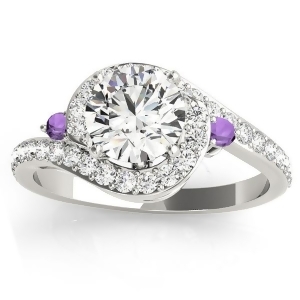 Halo Swirl Amethyst and Diamond Engagement Ring 18K White Gold 0.48ct - All
