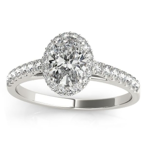 Diamond Halo Oval Shape Engagement Ring 18k White Gold 0.26ct - All