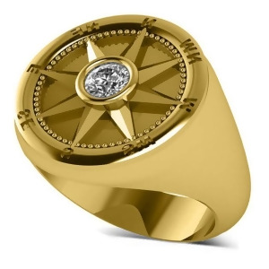 Men's Diamond Nautical Compass Fashion Ring 14k Yellow Gold 0.25ct - All