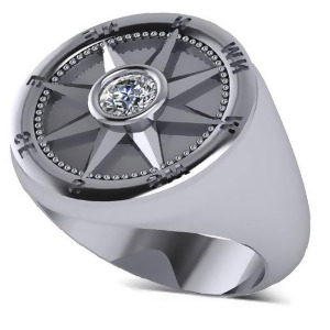 Men's Diamond Nautical Compass Fashion Ring 18k White Gold 0.25ct - All