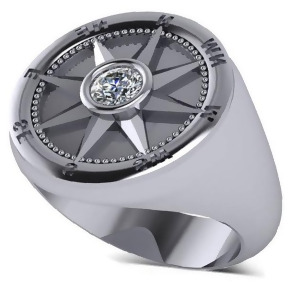Men's Diamond Nautical Compass Fashion Ring Palladium 0.25ct - All
