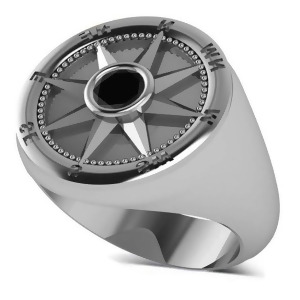 Men's Black Diamond Nautical Compass Ring 14k White Gold 0.25ct - All