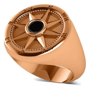 Men's Black Diamond Nautical Compass Ring 14k Rose Gold 0.25ct - All