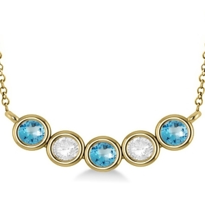 Diamond and Blue Topaz 5-Stone Pendant Necklace 14k Yellow Gold 2.00ct - All