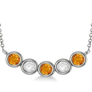 Diamond and Citrine 5-Stone Pendant Necklace 14k White Gold 2.00ct - All