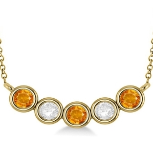 Diamond and Citrine 5-Stone Pendant Necklace 14k Yellow Gold 2.00ct - All