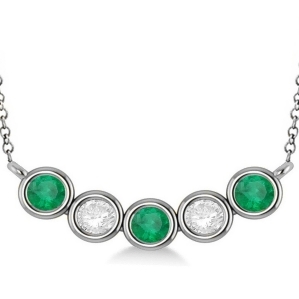 Diamond and Emerald 5-Stone Pendant Necklace 14k White Gold 2.00ct - All