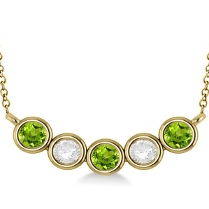 Diamond and Peridot 5-Stone Pendant Necklace 14k Yellow Gold 2.00ct - All