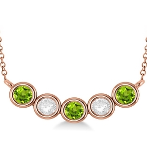 Diamond and Peridot 5-Stone Pendant Necklace 14k Rose Gold 2.00ct - All
