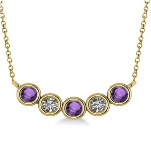 Diamond and Amethyst 5-Stone Pendant Necklace 14k Yellow Gold 0.25ct - All
