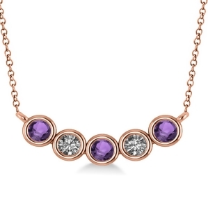 Diamond and Amethyst 5-Stone Pendant Necklace 14k Rose Gold 0.25ct - All