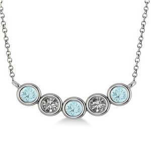 Diamond and Aquamarine 5-Stone Pendant Necklace 14k White Gold 0.25ct - All