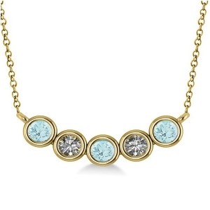 Diamond and Aquamarine 5-Stone Pendant Necklace 14k Yellow Gold 0.25ct - All