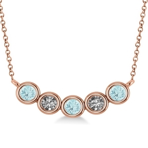 Diamond and Aquamarine 5-Stone Pendant Necklace 14k Rose Gold 0.25ct - All