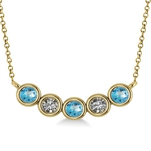 Diamond and Blue Topaz 5-Stone Pendant Necklace 14k Yellow Gold 0.25ct - All