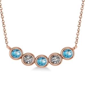 Diamond and Blue Topaz 5-Stone Pendant Necklace 14k Rose Gold 0.25ct - All