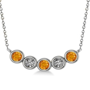Diamond and Citrine 5-Stone Pendant Necklace 14k White Gold 0.25ct - All