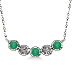 Diamond and Emerald 5-Stone Pendant Necklace 14k White Gold 0.25ct - All