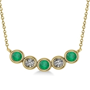 Diamond and Emerald 5-Stone Pendant Necklace 14k Yellow Gold 0.25ct - All