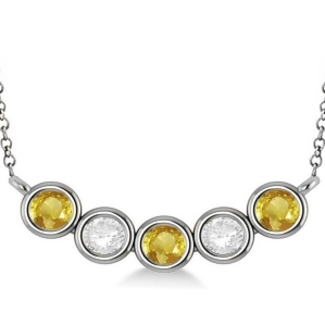 Diamond and Yellow Sapphire 5-Stone Pendant Necklace 14k White Gold 2.00ct - All